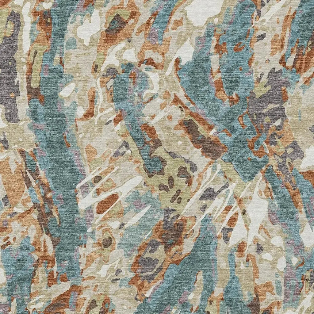3' X 5' Teal Blue And Gray Abstract Washable Indoor Outdoor Area Rug Homeroots Outdoor